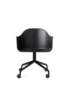 Sort spisebordsstol med høj ryg, armlæn og hjul. Moderne design i sort aluminium.