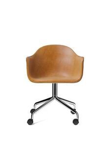 Audo Copenhagen - Harbour Dining Chair, Star Base w/Casters, Upholstered Shell PC1L, Polished Aluminium, EU/US - CAL117 Foam, 0250 (Cognac), Dakar, Dakar, Nevotex