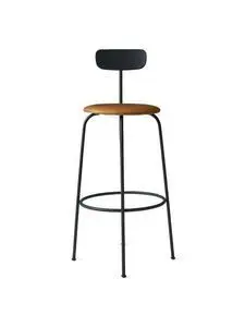 Audo Copenhagen - Afteroom Bar Chair, Steel Base,
Seat Height 73,5 cm, Black Back,  Upholstered Seat PC2L, Black Base, EU/US - CAL117 Foam, 21000 (Cognac), Dunes, Dunes, Sørensen Leather