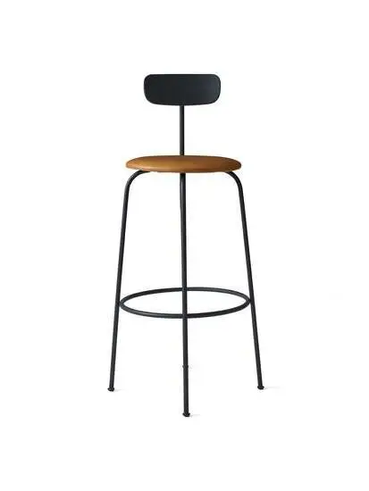 Audo Copenhagen - Afteroom Bar Chair, Steel Base,
Seat Height 73,5 cm, Black Back,  Upholstered Seat PC2L, Black Base, EU/US - CAL117 Foam, 21000 (Cognac), Dunes, Dunes, Sørensen Leather