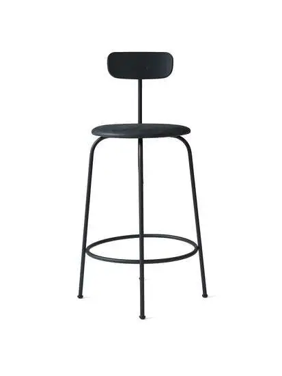 Audo Copenhagen - Afteroom Counter Chair, Steel Base, Seat Height 63,5 cm, Black Back, Upholstered Seat PC2L, Black Base, EU/US - CAL117 Foam, 21003 (Black), Dunes, Dunes, Sørensen Leather
