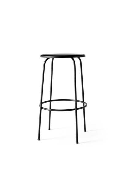 Audo Copenhagen - Afteroom Bar Stool, Black Steel Base, Seat Height 75 cm, Black Seat