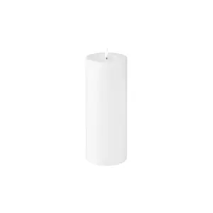 Hvid LED-lys med glat overflade og flammeformet design på toppen.