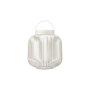 Blomus LED-lampe i silkegrå med lodrette stænger og håndtag for nem bærbarhed.