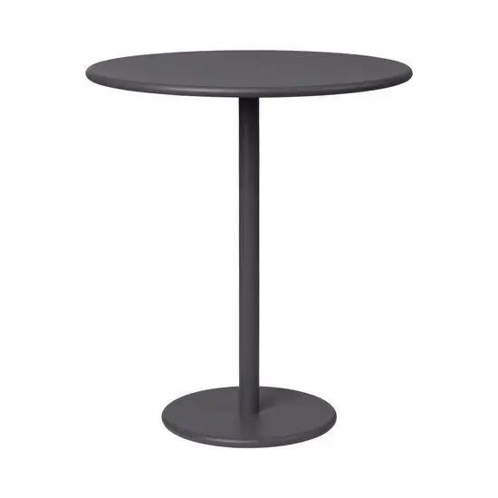 Rundt udendørs sidebord med centralt piedestalstøtte og cirkulær base i magnetgrå.