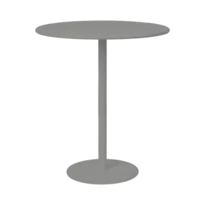 Rundt sidebord i granitgrå med central søjle og rund base.