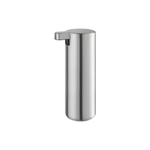 Cylindrisk sæbedispenser i mat rustfrit stål med en lille tud øverst. Kapacitet 165 ml.