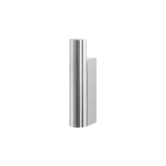Cylindrisk vægkrog i rustfrit stål med mat finish og enkel, fastgørelsesfri design.