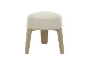 Beige skammel med bouclé stof, tre træben, enkel og moderne stil.