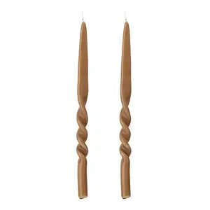 Bloomingville - Twist Stearinlys, Brun, Parafin, sæt med 2 styk