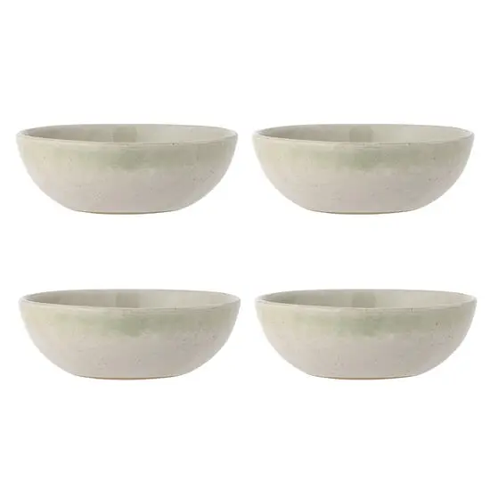 Fire grønne stentøjsskåle fra Bloomingville, arrangeret i to rækker.