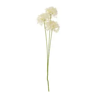 Hvid allium kunstig stilk med kugleformede blomsterhoveder og grønne stilke.