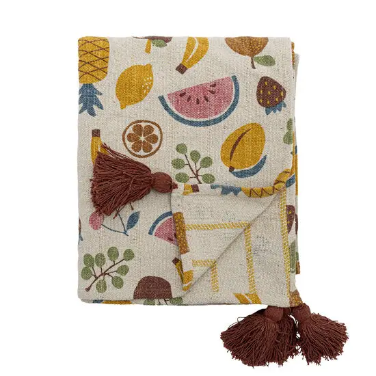 Bloomingville - Fruitta Plaid, Gul, Genanvendt Bomuld