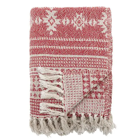 Bloomingville - Oia Plaid, Rød, Genanvendt Bomuld