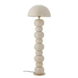 Gulvlampe med stabel af kugler og kuppelformet skærm i lys, naturlig farve.