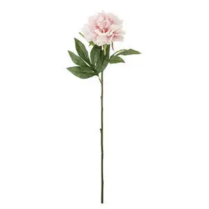 Kunstig peonblomst i rosa med fyldig blomst, lang slank stilk og grønne blade.