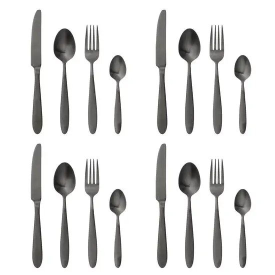 Sæt bestik fra Bloomingville med mørk finish, fire sæt á kniv, gaffel, ske, teske.