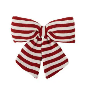 Rød og hvid stribet dekorationssløjfe, ensfarvet rød på bagsiden, med to sløjfer og to haler.