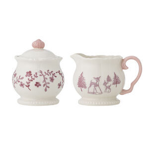 Bloomingville - Wonderland Flødekande & Sukkerskål, Rosa, Stentøj