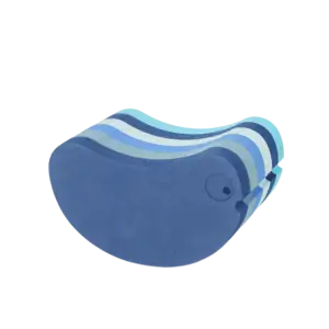 Produkt i buet form med blå striber, designet til børns leg og balanceøvelser.