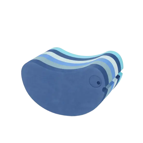 Produkt i buet form med blå striber, designet til børns leg og balanceøvelser.