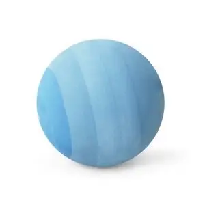 Blå, kugleformet objekt med glat overflade. Farven er lys blå, og kuglen ser ensartet ud.