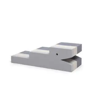 Krokodilleformet legetøj i sky-blå med hvide striber, stiliseret og funktionelt design.