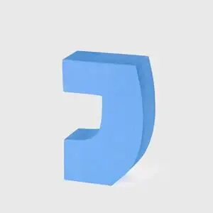 Blåt, tredimensionelt legetøj formet som bogstavet "J", kan stå oprejst.