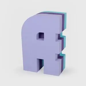 Tumlebogstav "Æ" i 3D med lag i lys lilla, mørk lilla og turkis. Udskæring i midten.