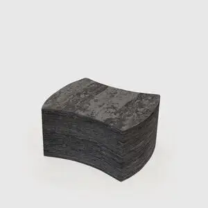 Mørkegråt produkt med marmorlignende tekstur, rektangulær form og buede sider.