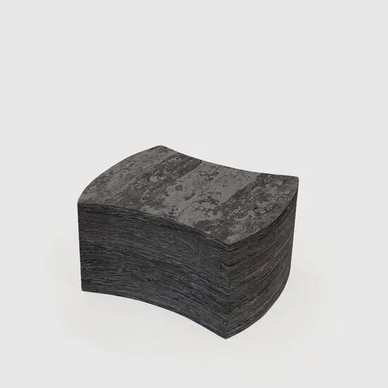 Mørkegråt produkt med marmorlignende tekstur, rektangulær form og buede sider.
