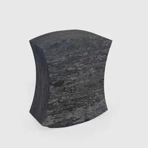 Mørkegrå timeglasformet produkt med marmoreret overflade og lille logo nederst.