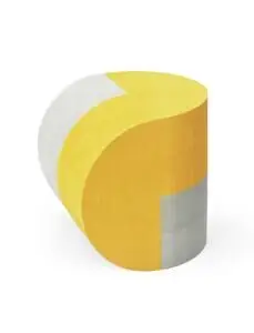 Cylinder med bølgeformet top i gule og grå nuancer.