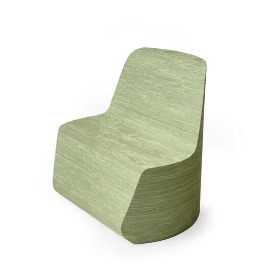 Grønt, buet børnemøbel med ryglæn, brugbart som stol eller trin.