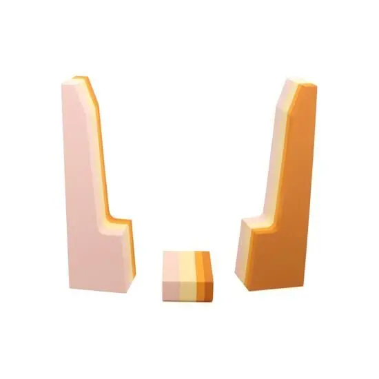 Tre farverige, modulære blokke i forskellige former til leg og balanceøvelser.