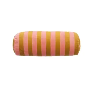 Christina Lundsteen - Bolster Stripe velourpude - Golden Olive/Blush (oliven/lyserød) - 40x15 cm