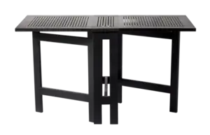 Sort klapbord med lameltop og mat finish, designet til fleksibel anvendelse.