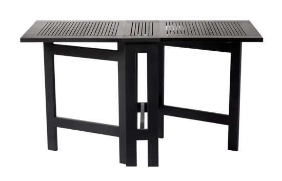 Sort klapbord med lameltop og mat finish, designet til fleksibel anvendelse.