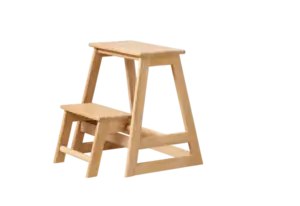 To-trins trappestige i teak med A-ramme. Glat træfinish og robuste, enkle linjer for stabilitet.