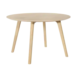 Rundt bambus spisebord med glat overflade og fire skråtstillede ben. Diameter på 120 cm.