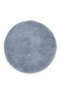 Rund bademåtte i havblå farve med blød, fyldig tekstur, diameter 75 cm.