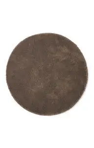 Rund brun bademåtte med blød, shaggy tekstur, diameter 75 cm.