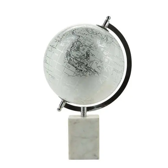 Margit Brandt - Globus m. marmor base - Sølv/Hvid - Ø20 cm