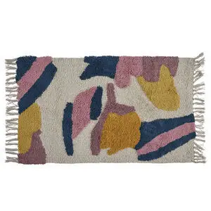 Bahne - Bomuldstæppe med plettet print - hvid, gul, blå, rosa