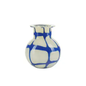 Bahne - Ternet vase med hals, gul/blå - H17,5 cm