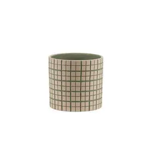 Bahne - Urtepotte med lille ternet mønster, lys pink, grøn - 13,5 cm