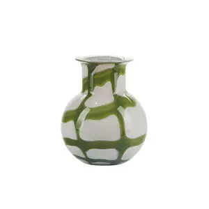 Bahne - Ternet vase med hals, rosa, grøn - H17,5 cm