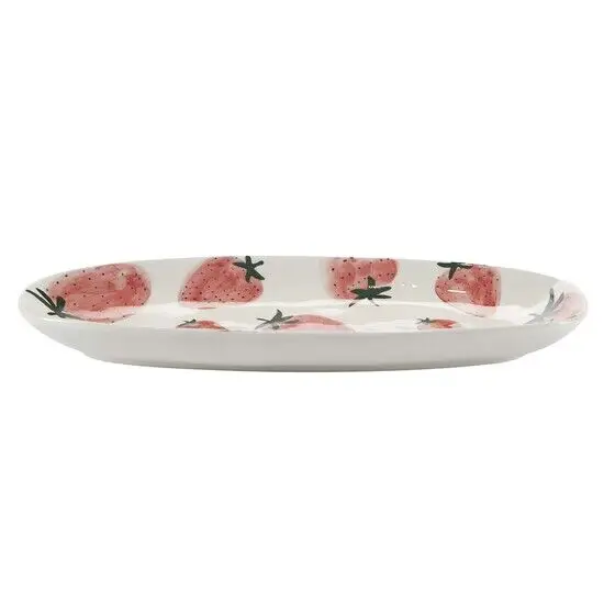 Bahne - Håndmalet frugt aflang tallerken, hvid, rød - 13x30 cm