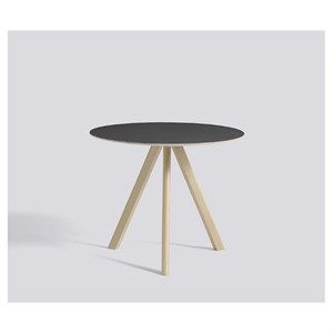 Image of Hay - CPH20 - Ø90 cm, top i sort linoleum og ben i sæbebehandlet eg