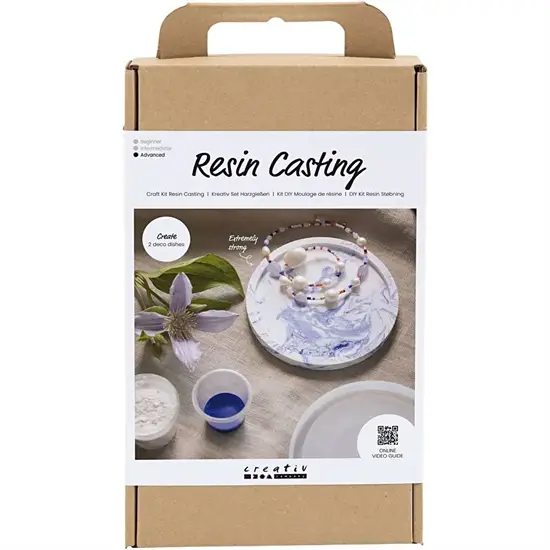 Creativ Company - DIY Kit Resin Støbning, blå, hvid, Rund bakke med marmorering, 1 pk.